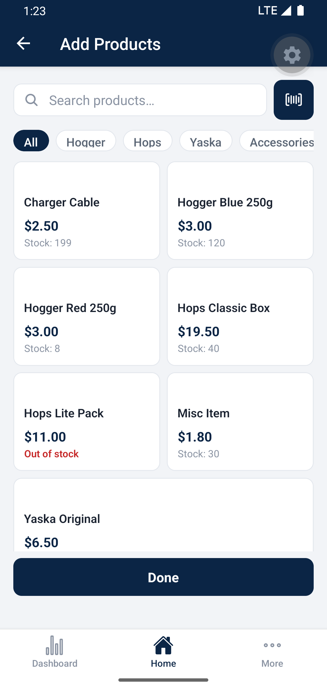 Product picker with search and quick add